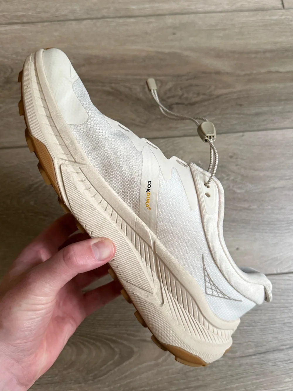 Hoka Transport Eggnog Womens 8.5 Walking Hiking Shoe Cordura Vibram 1123154 EEGG